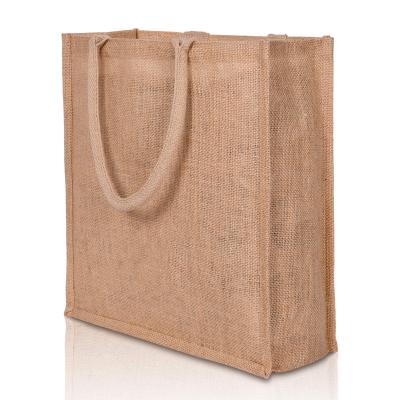 China Logo Beach Grocery Storage Eco-Friendly Jute Reusable Canvas Bag Custom Portable Shopping Bag for sale