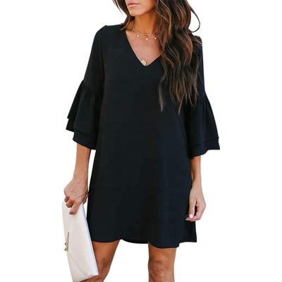 China Summer Straight Mini Dress Women's Breathable Sleeve V-Neck Dress for sale