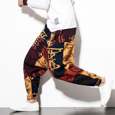 China 2021 Chinese style breathable printed casual plus size pants men's big crotch loose crotch pants fashionable hip hop pants for sale