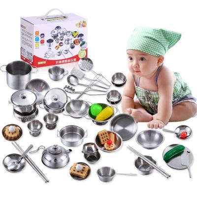 China Cooking Play Toys Steel pretend play toy house toys stainless steel kitchen set mini kitchen real cooking set for sale