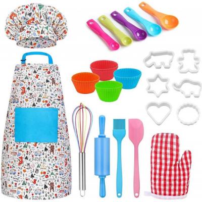 China Pretend Play Toy Set 30pcs Kids baking set with dinosaur model and apron real cooking accessories kitchen role play toys for kids children for sale