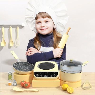 China Plastic Portable play DIY cute kids cooking set mini kitchen toys real cooking set for kids 14 pcs set for sale