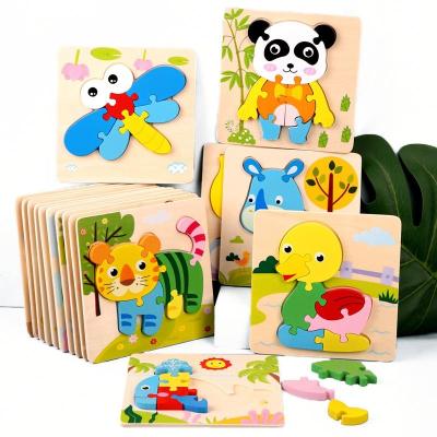 China Cartoon Toy Amazon hot sale educational 3D game toy children Animals Transport Woodenjigsaw puzzle for kids for sale