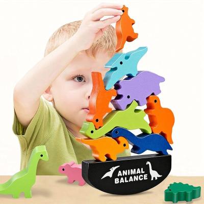 China Construction Toy Christmas gifts montessori dinosaur Toys wooden building blocks for sale