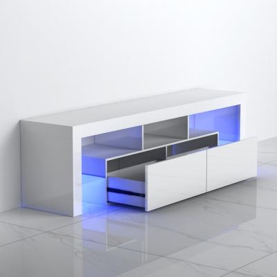 China Modern and Fashionable Glossy Cabinet (Other) Adjustable TV Cabinet with Two Sliding Drawers LED Lights and Glass Dividers for sale