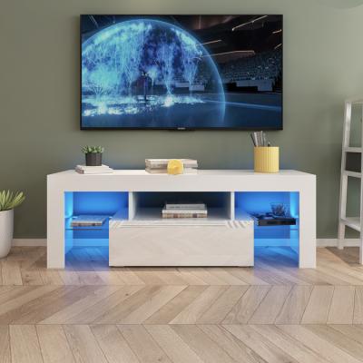 China Multifunctional Modern TV Stand With LED Lights High Gloss Media TV Console Table Storage Cabinet Drawers For Living Room Furniture for sale