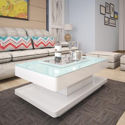 China High Gloss Painting Glass Top Coffee Table 2 Drawers Storage End Table Living Room Furniture Glass Side Top for sale