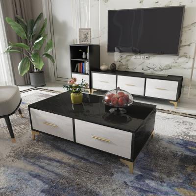 China Storage Living Room Furniture Set Coffee Table TV Cabinet Storage Cabinet 3pcs Set Modern Black And White Light Luxury High Gloss for sale