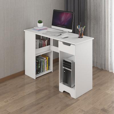 China Sample Customization Computer Corner Desk H Shaped PC Laptop Game Table With Book Shelves Bookcase for sale