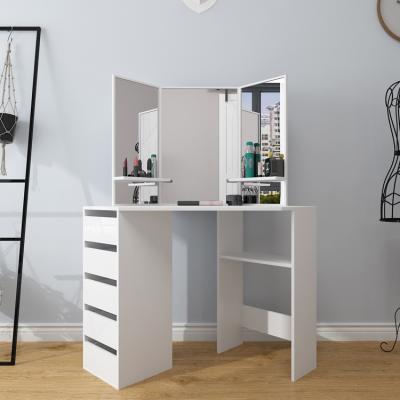 China Sample customization modern corner dressing table with 5 drawers sneak--Makeup dresser with white and black mirror for sale