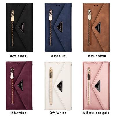 China Anti-fall For iPhone 13 Pro Max Leather Flip Credit Card Slot Wallet Phone Case PU Leather Phone Case With Strap for sale