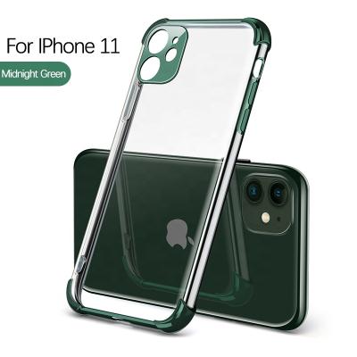 China Single Camera Unique/Soft/OEM Protect Metal Plating Four Color Metal Plating Corner Bumper Transparent Shockproof Case For iPhone 11 Pro Max for sale