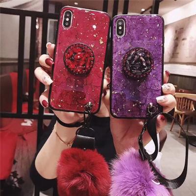 China Shockproof luxury fashion 3 different color tpu phone case for Iphone 11pro 8 7 6 max with hand strap Soft Hairball case for sale