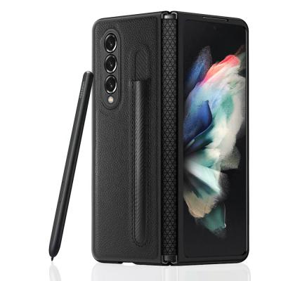 China Shockproof For Samsung Z Fold 3 Case Pen Holder Pu Phone Case For Samsung Z Fold 3 Business Mobile Phone Case for sale