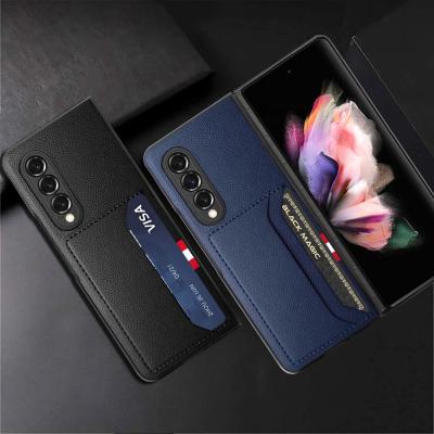 China Shockproof For Samsung z Fold 3 PU Leather Case Full Cover Custom Folding Flip Leather Case With Card Holder Slot for sale