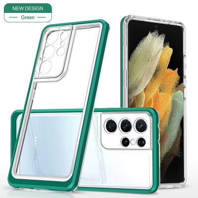 China Color Shockproof Clear Anti-fall Anti-scratch Acrylic Cell Phone Cover 3 In 1 PC Transparent TPU Phone Case For Samsung galaxy s22 s21 for sale