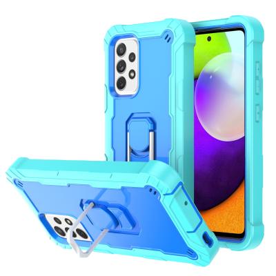 China Anti-drop 360 Degree Rotation Ring Holder Kickstand Full Silicone Camera Cover Protector Mobile PC Hard 2 in 1 Phone Case For Samsung A52 for sale