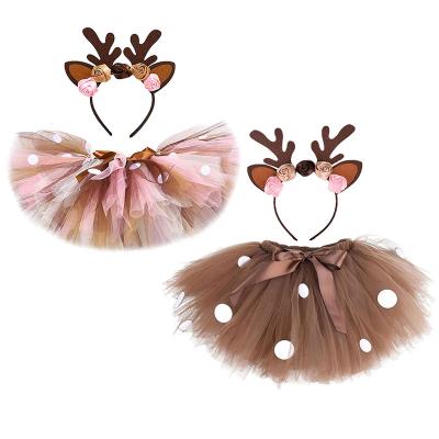 China Headaband and tutu set CM028 Kids Christmas Reindeer Costume Cute Handmade Mesh Tutu Skirt with Bows and Headband Set for Christmas Party Girls Cosplay for sale