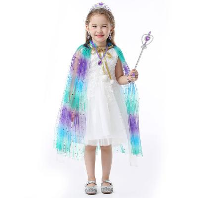 China CM045 Little Girls Cosplay Fancy Dress Up Costume Princess Cape Cloak With Tiara Crown Wand And Jewelry Set for sale