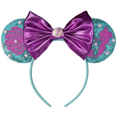 China HB108 Little Mermaid Non-slip Minnie Ears Bow Princess Purple Decoration Cosplay Costume Glitter Sequin Minnie Ears Headband Headbands for sale