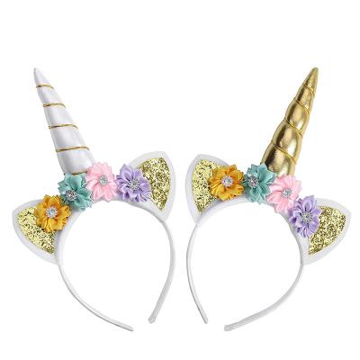 China HB012 HEADBAND Kid's Adult Unicorn Horn Headband Gold and Silver Glitter Headbands for Party Cosplay Hair Decorations for sale