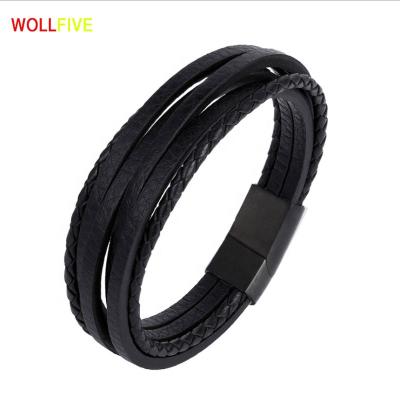 China Fashionable private logo custom gift customized real leather braided multi layer genuine leather bracelet for sale