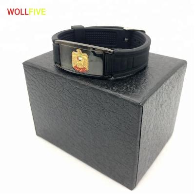 China Silicone UAE national promotion embossed flag logo UAE adjustable wristband hot sale for sale