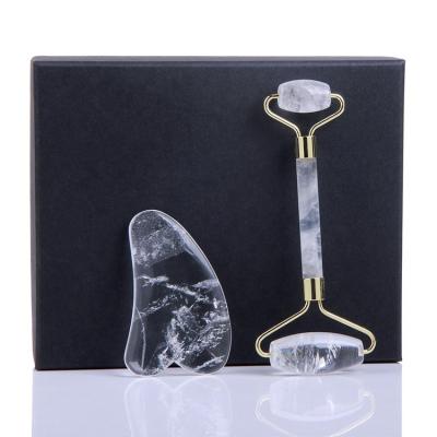 China Reduce Lines and Wholesale White Roller and Wrinkles 2021 Quartz Gemstone Massage Guasha Set for Skin Care for sale