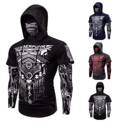 China Hot Selling Anti-wrinkle Sports Wear Streetwear Jogging Recycling T-shirt Pullover Punk Men Two Pieces Elastic Hoodie Long Sleeve Mask for sale