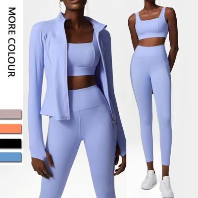 China 2022 Yoga 3Pcs Sets Long Sleeve Gym Sport Bras Shirt Sports Bras High Waisted Workout Clothing Women Workout Leggings Tights-Fitting Sports for sale