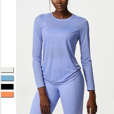 China Breathable Long Sleeve Yoga Shirt Women Sides Loose Gym Top Breathable Quick Dry Pleated Running Sweatshirt Female Sportswear for sale