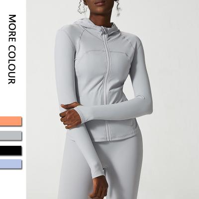 China 2022 Women Breathable Hooded Jacket Long Sleeve With Thumb Holes Workout Yoga Shirt Coat Gym Outdoor Running Sweatshirt for sale