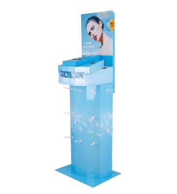 China Promotion shelf display for makeup pegable display stand for cardboard cosmetic retail floor display for sale