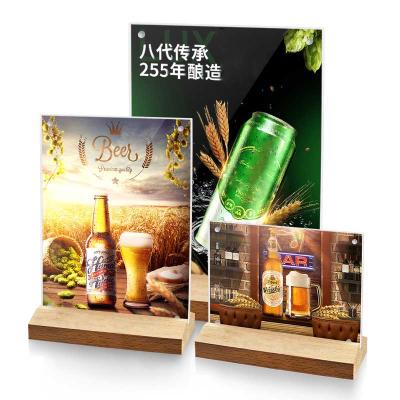 China A4 A5 A6 Horizontal Acrylic Plastic Table Stand Wooden Advertising Restaurant Menu Holder for sale