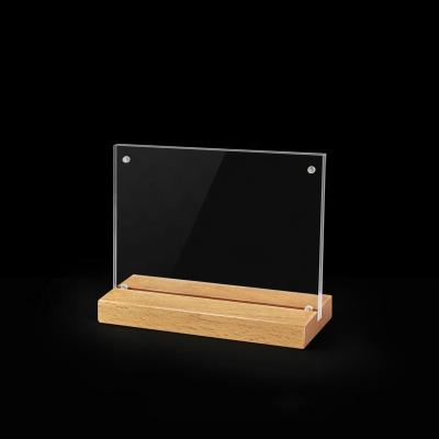 China Advertising a6 sign holder custom horizontal wood acrylic label holder t shape menu acrylic holder for sale