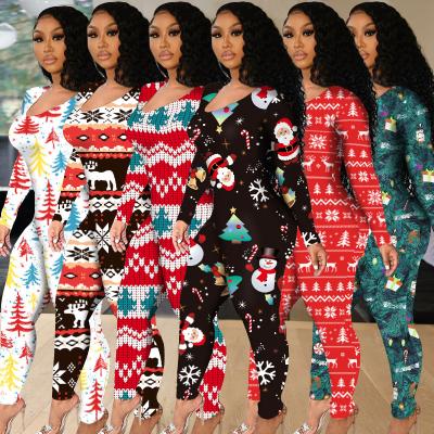 China M53029 Anti Static - Christmas Clothes Fashion Long Sleeve Hollow Out Printed Strap Plus Size Womens Jumpsuit for sale