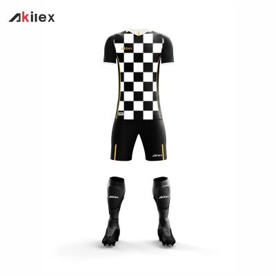 China Shirts & Low Price Custom Black 2022 Promotion Tops China Supplier Akilex Sublimation Check Kids Soccer White Square Set for sale