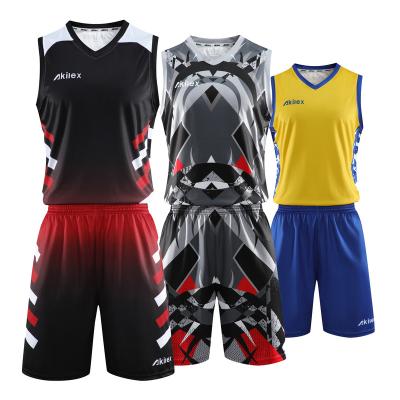 China Latest Design Basketball Team Men's Breathable Basketball Wear Set Antibacterial Custom Peaked Quick Dry Tank Tops Uniforms for sale