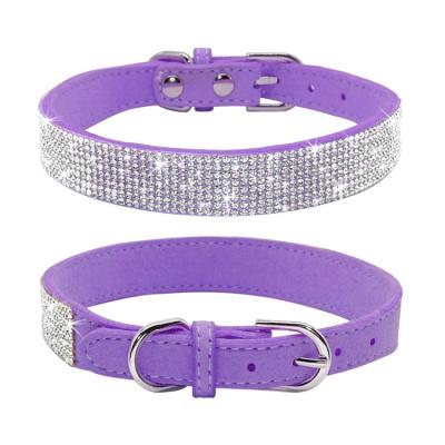 China Small Custom Cute Glitter Dog Collars Bulk The Designers Faux Stone Leather Dog Collar for sale