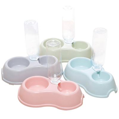 China Automatic Hot Selling Plastic Pet Bowl Cat Dog Bowl With Drinking High Raised Plastic Bottle for sale