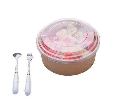 China Recycled Materials Hot Sale Disposable Box Container Custom Salad Bowl Kraft Paper Bowl With Lid For Food Packaging for sale