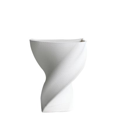 China Custom Ceramic Decorative Minimalist Style Nordic White Wave Aluminum Vase Shape 3d Printed Flower Pot for sale