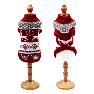 China Sustainable Christmas Reindeer Maple Leaf Snowflake Pattern Holiday Pet Clothes Turtle Neck Knitted Sweater Pet Winter Clothes for sale