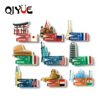 China Universal National Famous Construction Fridge Souvenir 3D Photo Fridge Stick Custom Acrylic Magnets for sale