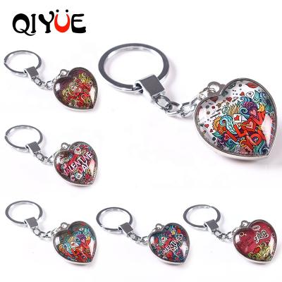 China Customizable Custom Promotional Double Sided Love Photo Valentine Day Crystal Glass Car Key Chain Gifts for sale