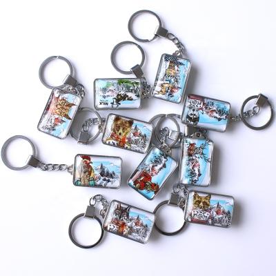 China Customizable Custom Logo Photo Snow Animal Double Sided Crystal Glass Keychain for sale