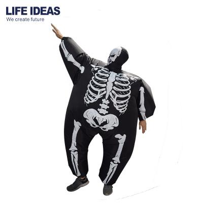 China Black Inflatable Skeleton Costume One Size Halloween Carnival Fat Skull Cosplay Party Dress For Sale for sale