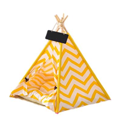 China Factory Price Dog Kennel Pet Teepee Dog Breathable Tent Foldable Warm Canvas Wooden Pet Tent for sale