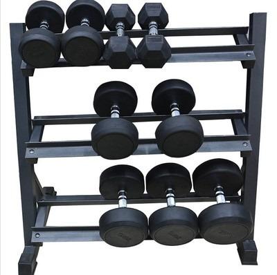 China Durable Hex Dumbbell Home Gym Equipment Dumbell Rack Set Three Tier Fitness Rack for sale