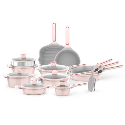 China The Voctory Series Sustainable Die Cast Aluminum Pans and Pots Non-Stick Cookware Set, Fry Pan, Casserole, Sauce Pan, PINK for sale